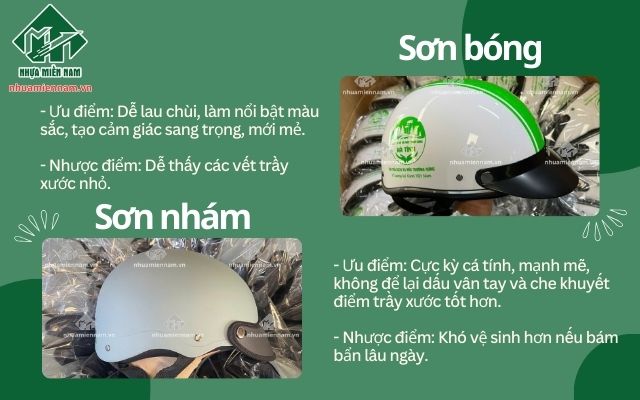 So sánh ưu nhược điểm của nón bảo hiểm sơn nhám và sơn bóng thiết kế riêng