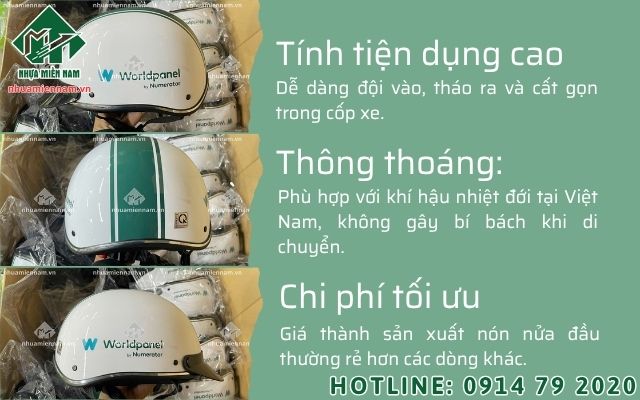 Ưu điểm của dòng nón nửa đầu khi làm nón bảo hiểm quà tặng doanh nghiệp