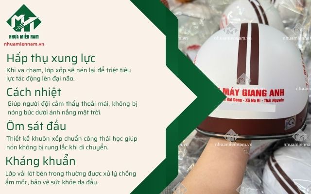 Vỏ nón và lớp mút xốp eps đạt chuẩn an toàn giao thông